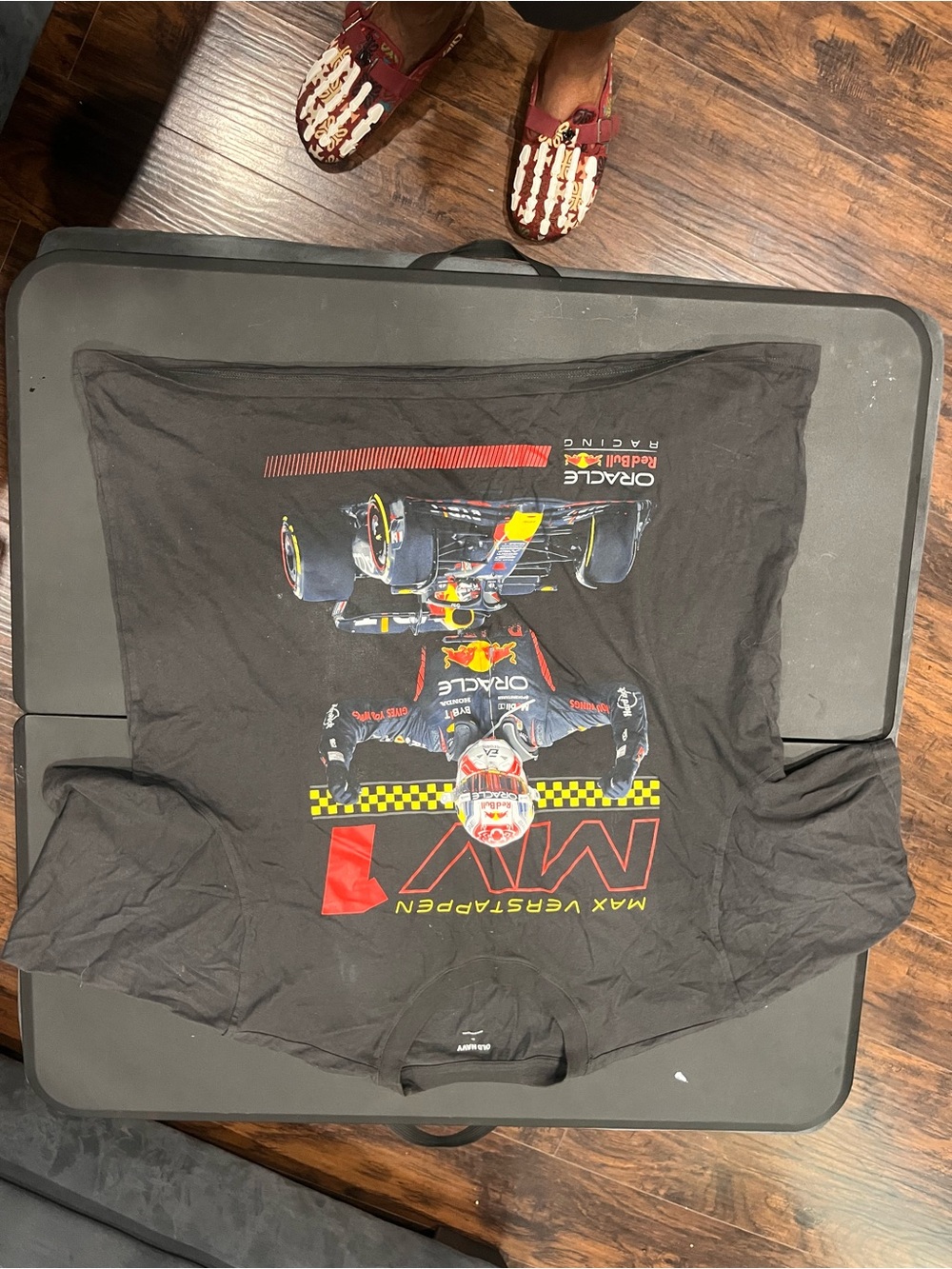 Old Navy Black Graphic Short Sleeve Tee with Red and Yellow Racing Print